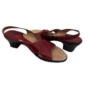 Sofft Burgundy Sling Back Open Toe Heeled Leather Sandals Size 8 Narrow Women’s